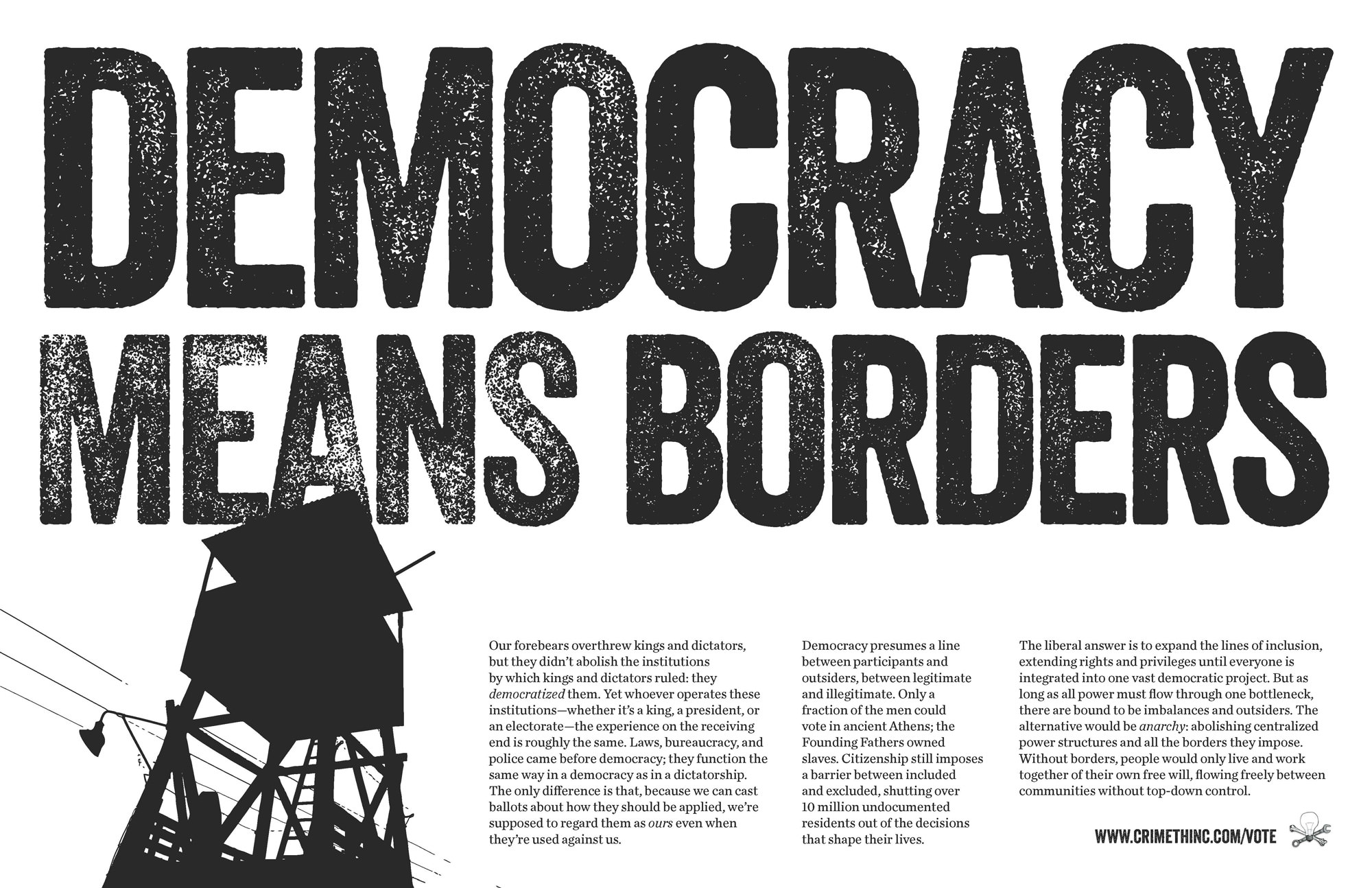 Fotka  ‘Democracy Means Borders’ přední strana