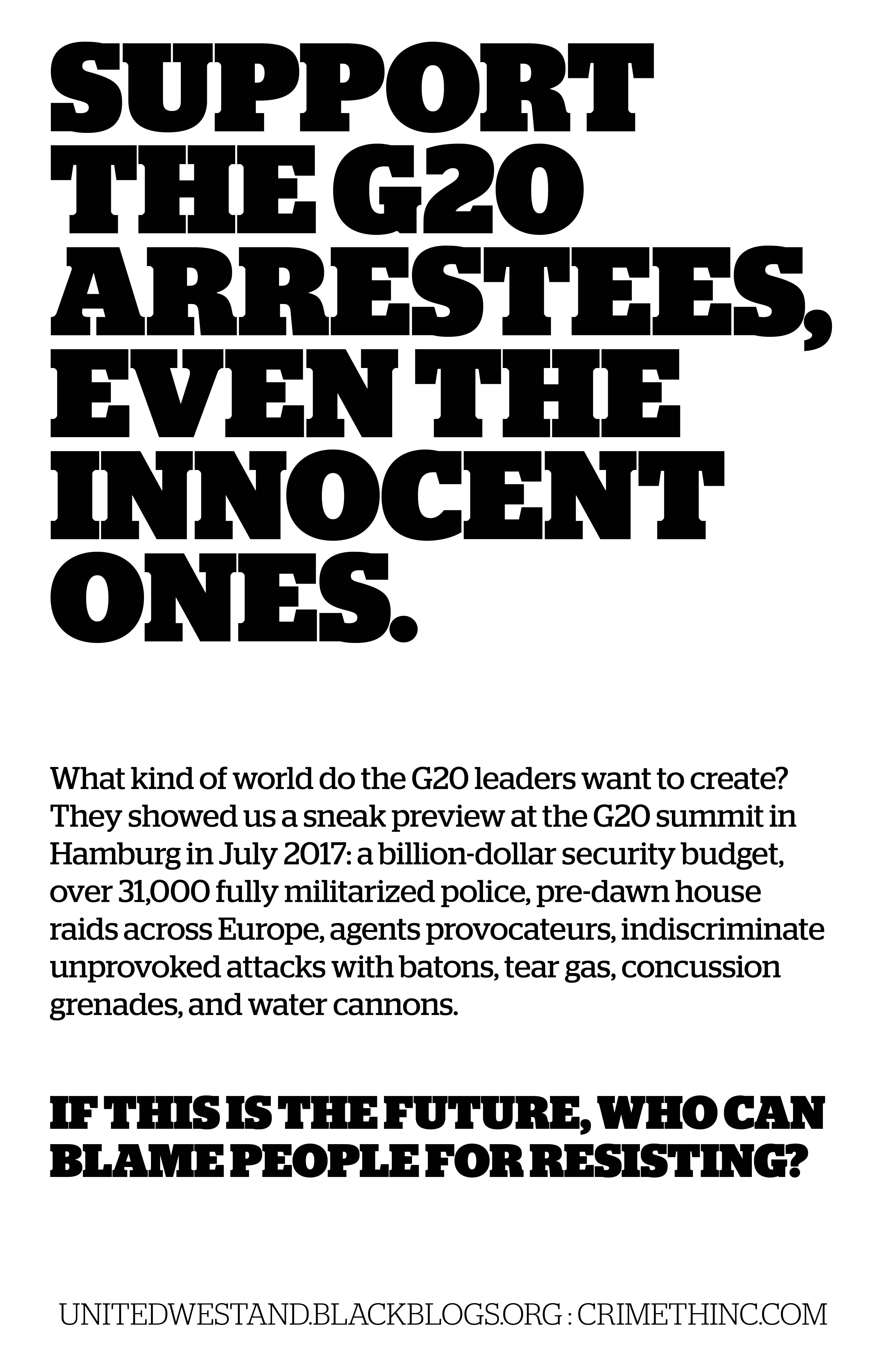 Fotka  ‘Support the G20 Arrestees’ přední strana
